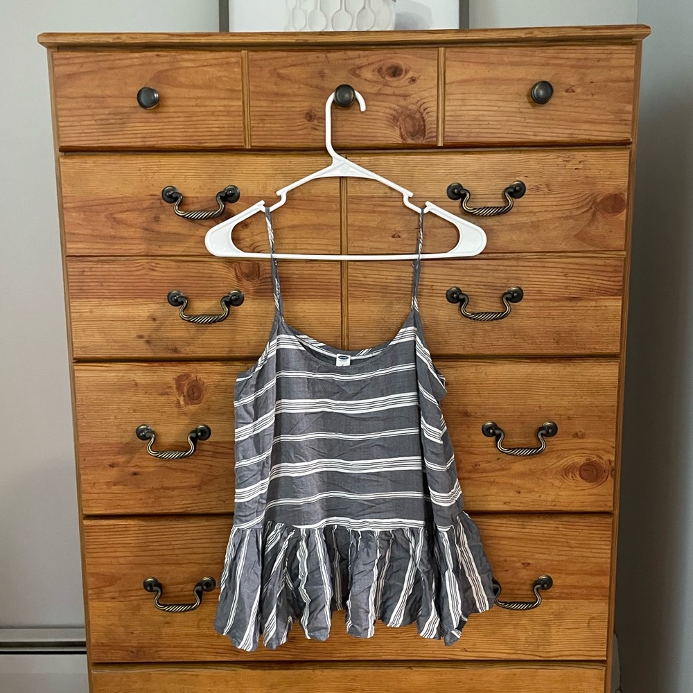Old Navy Gray and White Striped Tank Top